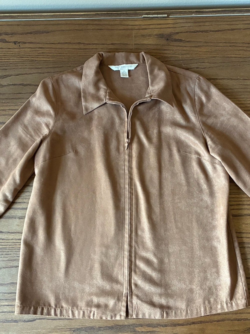 Petite Sophisticate Brown Zip-Front Jacket; 100% Polyester; Women’s M